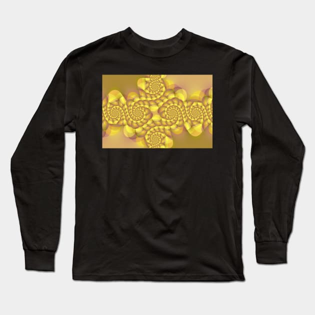 yellow and gold coloured complex spiral structure on a beige background Long Sleeve T-Shirt by mister-john
